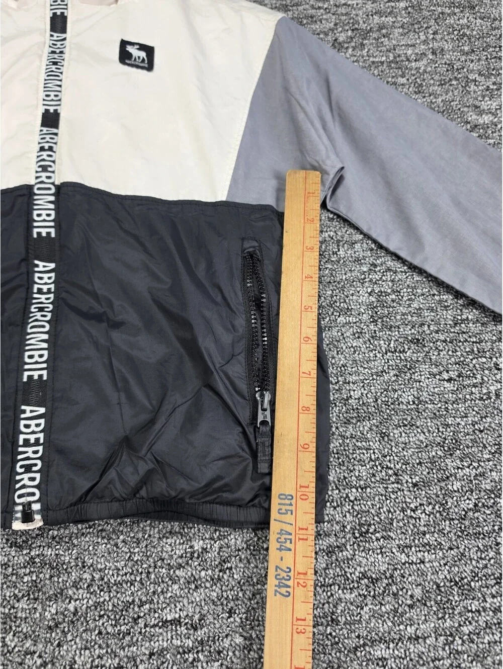 Abercrombie Kids Colorblock Hooded Full Zip Jacket Pockets White Gray 7/8